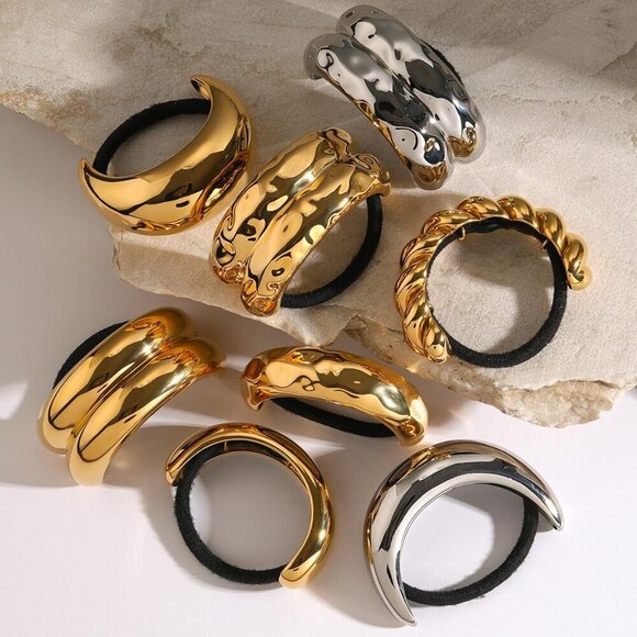 Women Hair Cuffs Stainless Steel 18K Gold Silver Geometric Large Size main image 9